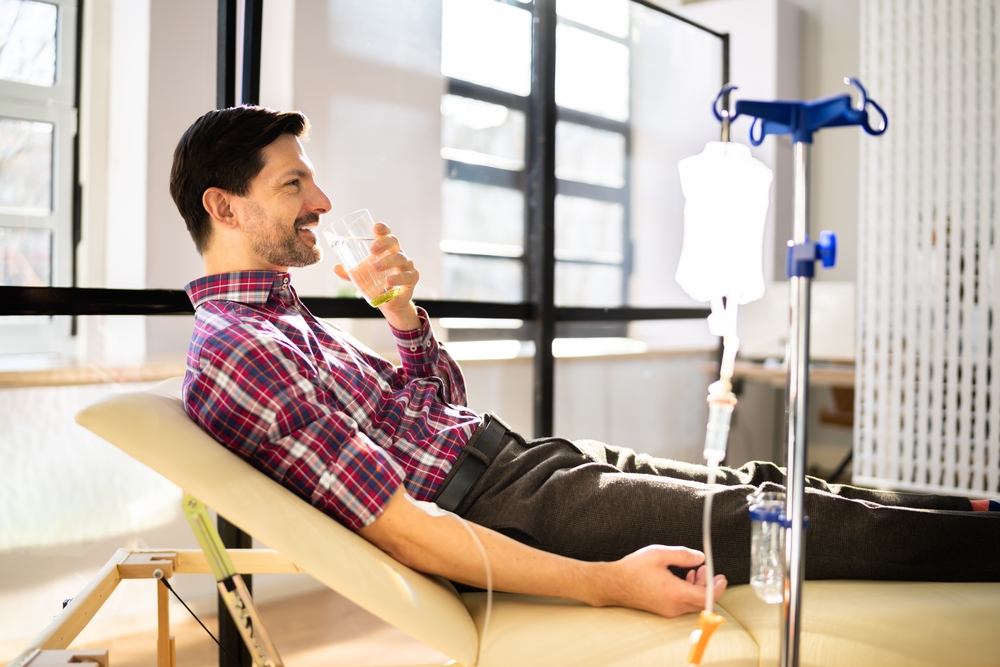A man getting an IV vitamin infusion in Alpharetta